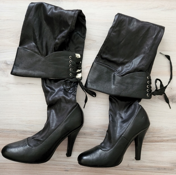 Colin Stuart Victoria's Secret Black Over The Knee High Heel Boots - Picture 1 of 10